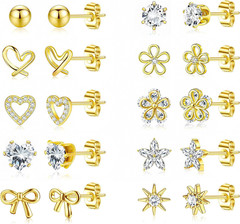 Stud Earrings for Women Hypoallergenic, 14K Gold Plated Surgical Steel Earrings