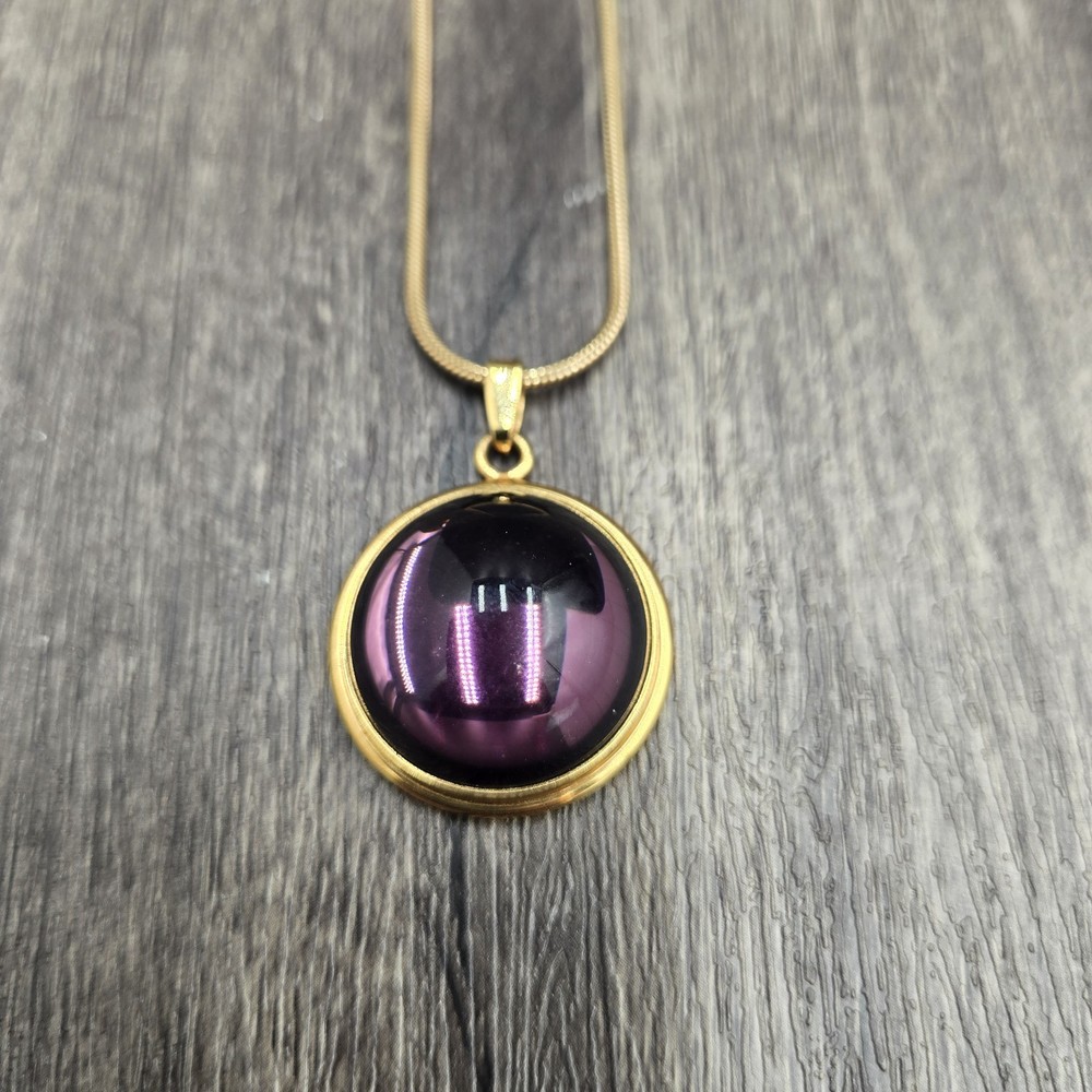 Lalique Round Purple Cabochon Pendant Gold Mount Designer Jewelry