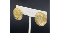 Vintage Givenchy Greek Key Interlocking G Logo Gold Tone Button Earrings 90s Y2k