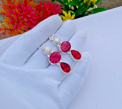 Ruby, Pearl, garnet Handmade Earring |925 Silver Earring Gemstone Jewelry