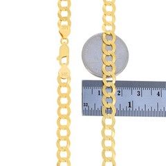 14K Yellow Gold Solid 7mm Concave Curb Cuban Chain Italian Link Mens Bracelet 8″