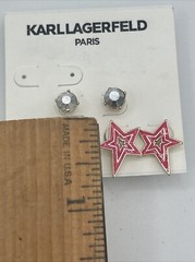 Karl Lagerfeld Paris Post & Stud Earrings, Gold Tone, Pink Stars, 2-Pair Set