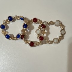 Set of 3 Red Blue White Gold Tone Multicolor Beaded Fashion Jewelry Bracelets