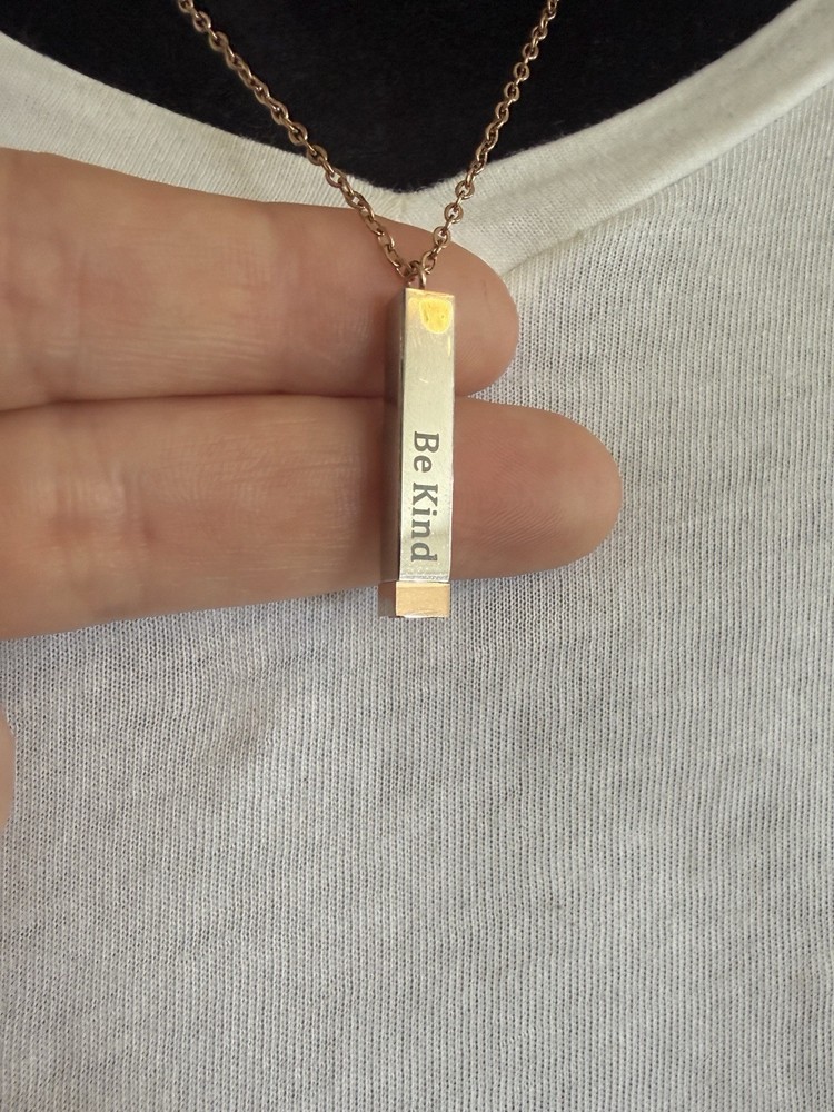 “Be Kind”…”of a bitch” Rose Gold & Silver Bar Hidden Message Pendant Necklace
