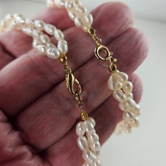 Freshwater Pearl Necklace 17in & Bracelet 7.75 with Green Peridot [8141]