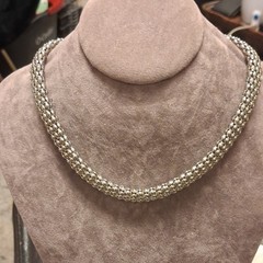 Silver Tone Braided Chain Choker Necklace No Stones 0 Gemstones