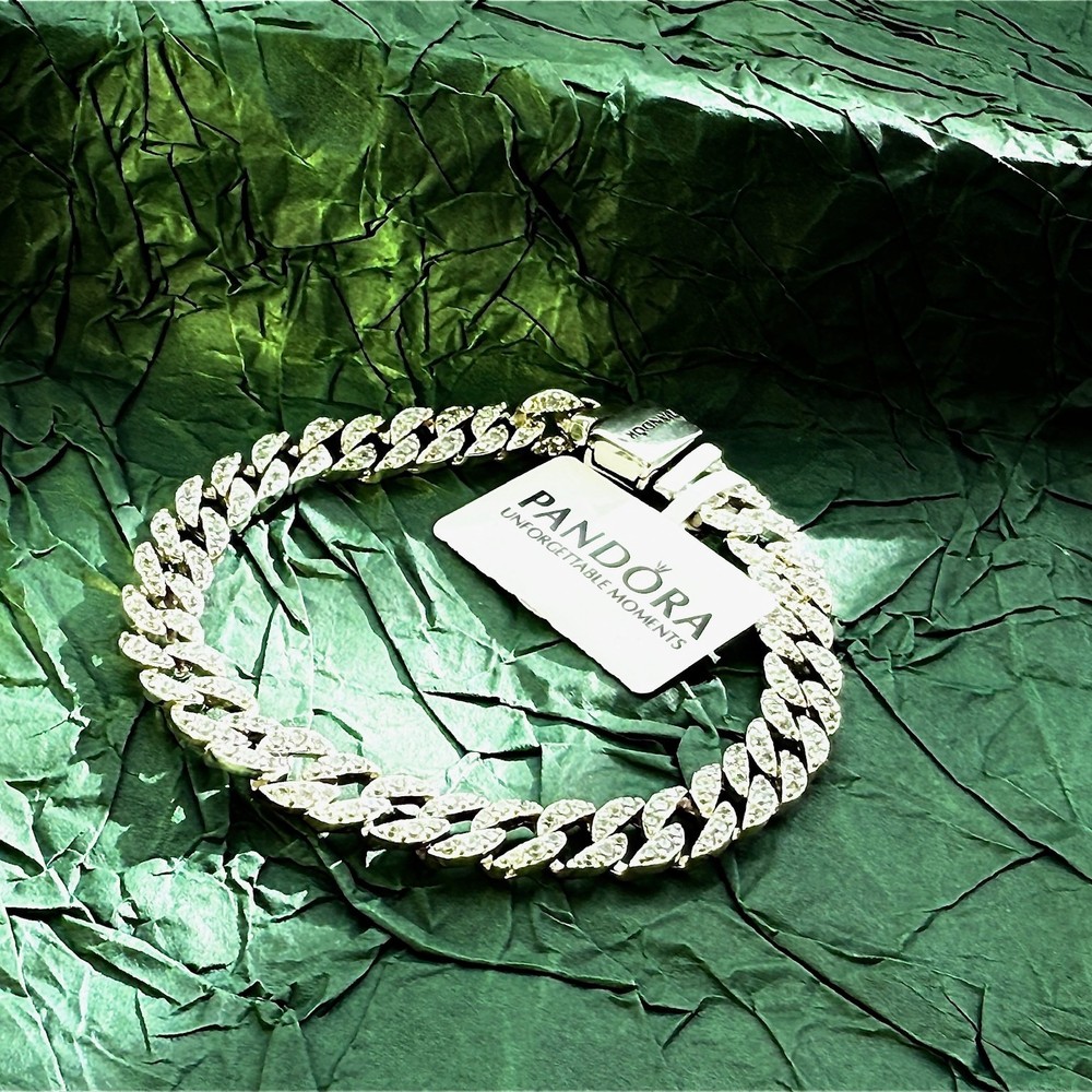 AUTHENTIC PANDORA S925 ALE TIMELESS PAVÉ CUBAN BRACELET 593008C01, 7.9 in