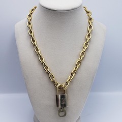 Authentic Louis Vuitton Gold Padlock w/Unbranded Stainless Steel Chain Necklace