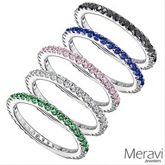 1pc Women Sterling Silver Ring Thin Eternity Band CZ Red Pink Blue Black Green