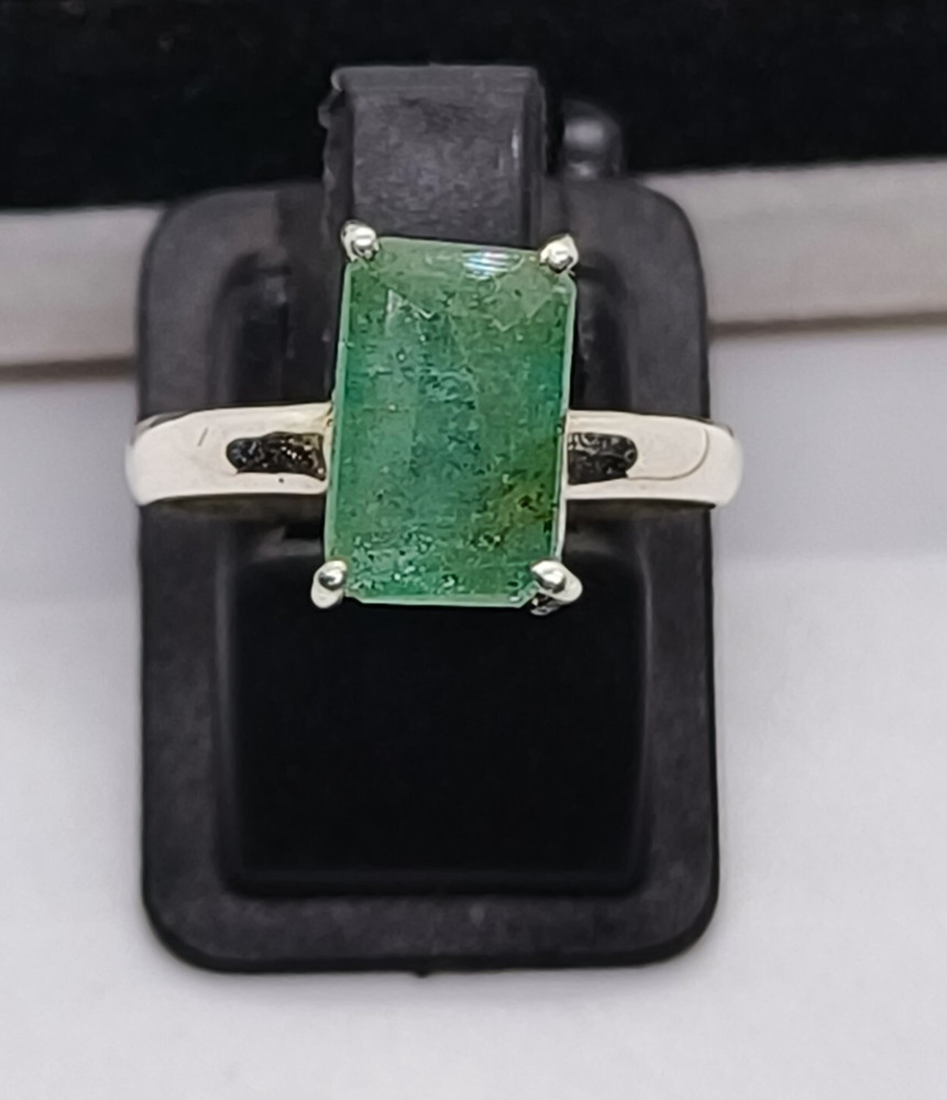 Emerald Ring Silver Natural Emerald Zambia Green Emerald Ring Stone US Size 7