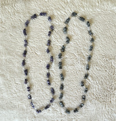 Gemstone Chip Beaded Necklace Purple and Gray Fashion Statement Jewelry
