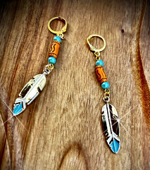 Bohemian Feather Dangle Drop Earrings Metal Hook Closure Gold Silver Blue