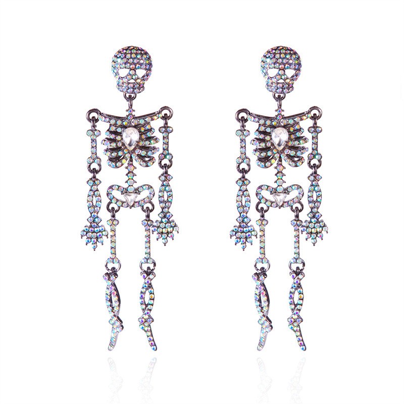 2Sets Luxury Full Rhinestone Skull Earrings Women Halloween Party Jewelry Gift