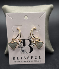 Blissful Beginnings Boutique Gold Heart Dangle Hoop Earrings Latch Back