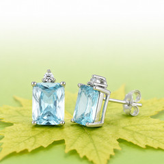7ct Stunning Emerald Cut Aquamarine Stud Wedding Earrings Solid Sterling Silver