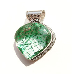 Green Rutialted Quartz Gemstone 925 Sterling Silver Handmade Jewelry Pendant