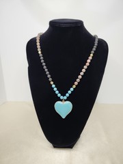 PalmBeach Jewelry Turquoise, Jasper & Lava Stone Beaded Heart Pendant Necklace
