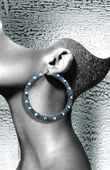 Blue Jean Demin Silver Rhinestone Stud Stylish Round Hoops Fashion Earrings