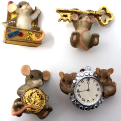 Charming Tails Mouse Lapel Pins Enesco Lot of 4 Mice Travel Clock Key Gold Coin
