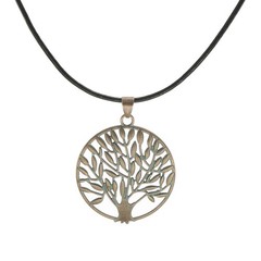 Copper Patina Tree Statement Pendant Boho Black Leather Cord Necklace