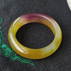 55mm 100% Natural Grade A Green Lavender Golden Silk Jade Wide Bangle Bracelet
