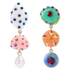 Mikovivi Asymmetrical Dangle Earrings, Multicolored, Rhinestones & Resin,