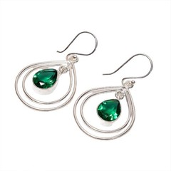 925 Solid Silver Natural Emerald May Birth Dangling Sister Friend Gift Earrings