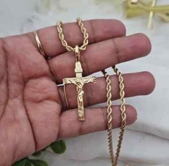 Gold Square Initial Necklace, 3mm Rope Chain, 14k Heavy Plated