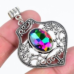 Mystic Topaz 925 Silver Plated Handmade Pendant of 2.2″