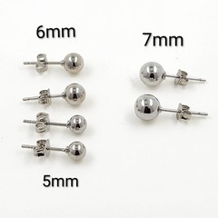SET 925 Sterling Silver High Polish Smooth Round Ball Stud Earring 3-Size