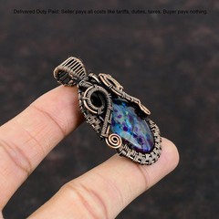Copper Oval Mystic Fire Labradorite Stone Wire Wrapped Birthday Pendant Jewelry