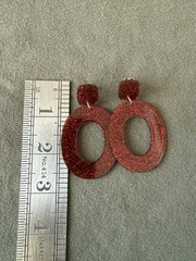 Plastic Red Glitter Post Earrings for Pierced Ears Light Weight