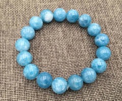 Natural 12mm Blue Larimar Gemstone Round Beads Water Pattern Bracelet 7.5″ AAA