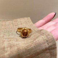 1Pcs Maillard Brown Tone Oval Ring, Classy Alloy Ring for Women, Everyday Jewelr