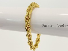 18K Yellow Gold Stamped Diamond Cut Rope Chain Bracelet 10.5mm 7.5INCH Men Women