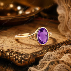Lab Created Amethyst Ring, Base Metal: Brass Finish: Gold Plated, Gift