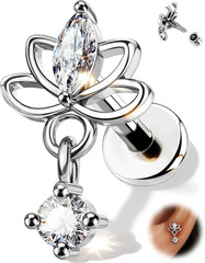 16G Helix Piercing Jewelry 8Mm Flat Back Lotus Earrings for Women | Extended Int