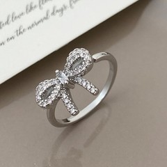 Bow Ring for Women, Zirconia Butterfly Ring Adjustable Open Rings Ribbon Jewelry