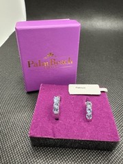 NIB Palm Beach Jewelry Platinum Plated Blue Topaz 3/4” Huggie Hoop Earrings