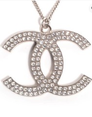 AUTH CHANEL 08P CC Oversized Logo Pendant Necklace W/ Rhinestones FREE US S/H