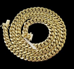 14k Solid Yellow Gold Miami 9mm Cuban Link Chain 24″ Inches Necklace Box Lock