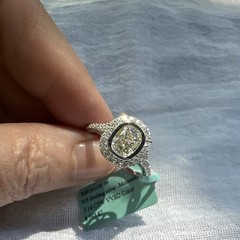 Light Champagne With Halo Moissanite Ring