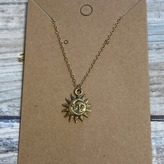 Sun Moon Necklace 1/20 14k GF spring Ring Clasp Chain Pendant 16″ estate find