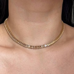Gold Baguette Tennis Necklace Champagne Crystal Stainless Steel Choker Necklace