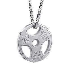 Weight Plate Gym Bodybuilding Fitness Sport Jewelry Necklace Silver