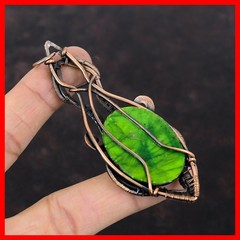 Oval Multi Fire Labradorite Stone Copper Engagement Wire Wrapped Pendant Jewelry