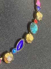 Sorelli Multicolor Crystal Necklace Blues, Muted Gold & Purples 16″ – 18” Brass