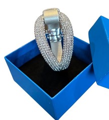 Joan Boyce Bracelet Silver-in-color Comfort Leather Rhinestones Magnetic Closure