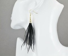 Black feather earrings dangle 4″ long lightweight shoulder duster tassel fringe