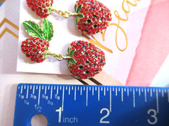 SWEET STRAWBERRY OR CHERRY Rhinestone Strawberries or Cherries Dangle Earrings